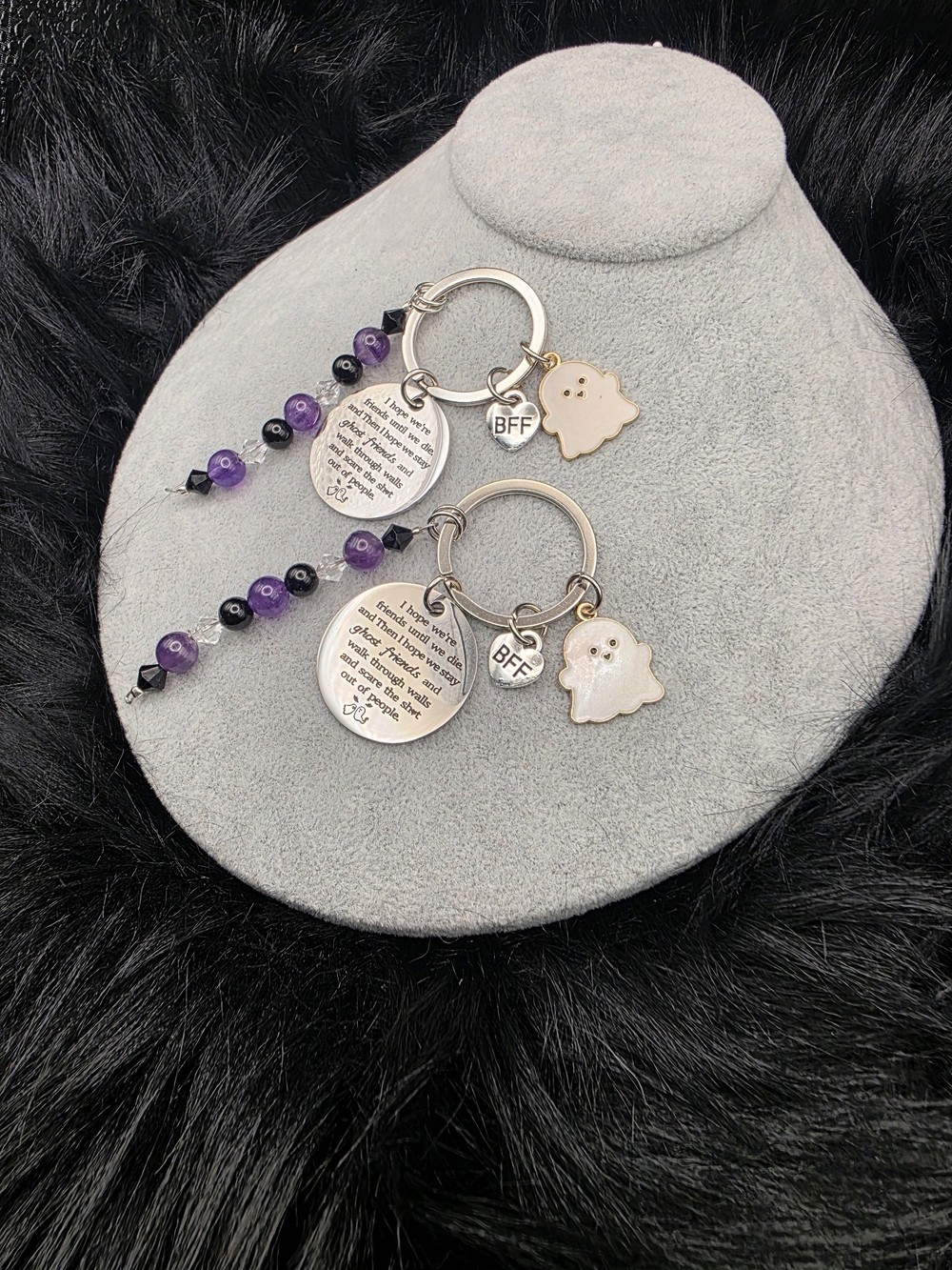 BFF Ghost Beaded Keychain Set - Purple and Black